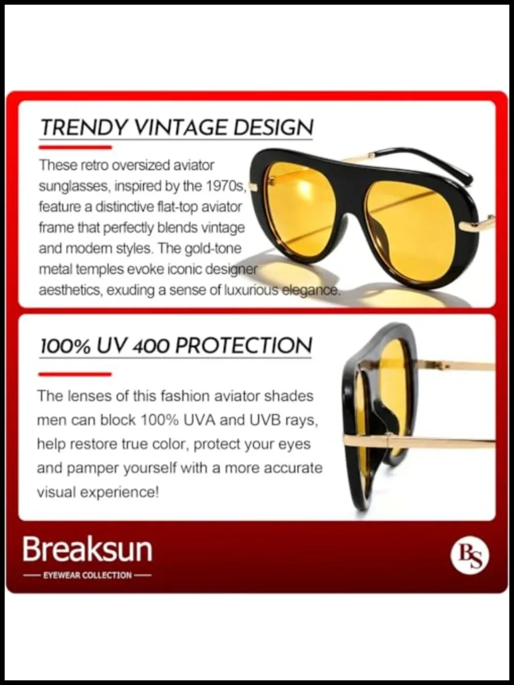 Retro Oversized Aviator Sunglasses Shield UV400 Protection
